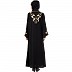 Front open abaya with embroidery work- Black-golden